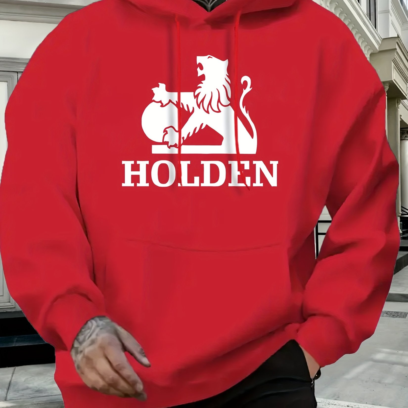 TEMU Men's Hooded Sweatshirt With A Fleece Print For Autumn And Winter Casual Wear