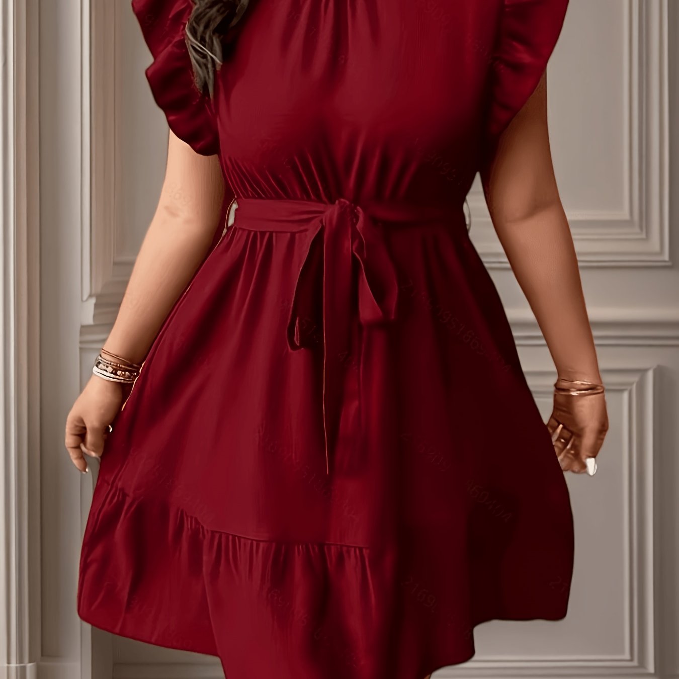 TEMU Plus Size Women's Sleeve Dress With Tie Waist