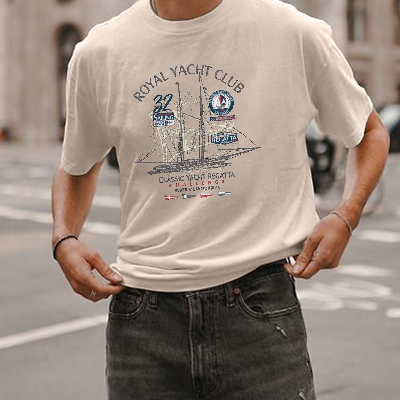 Royal Yacht Club Print T Shirt, T-Shirts, Tees for Men, Casual Short Sleeve T-Shirt for Summer,Casual,Temu