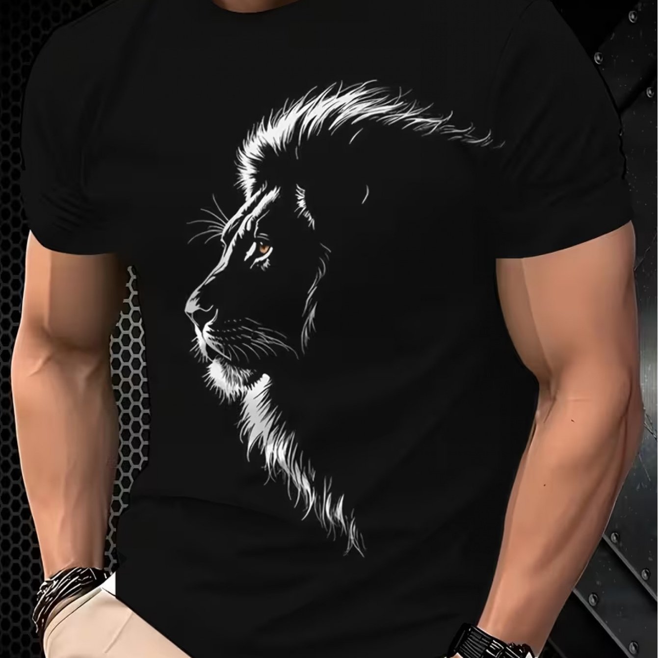 TEMU Men's Style Print Short-sleeve T-shirt, Breathable Design, Summer Essential, Casual And Fashionable Unique Crew Neck