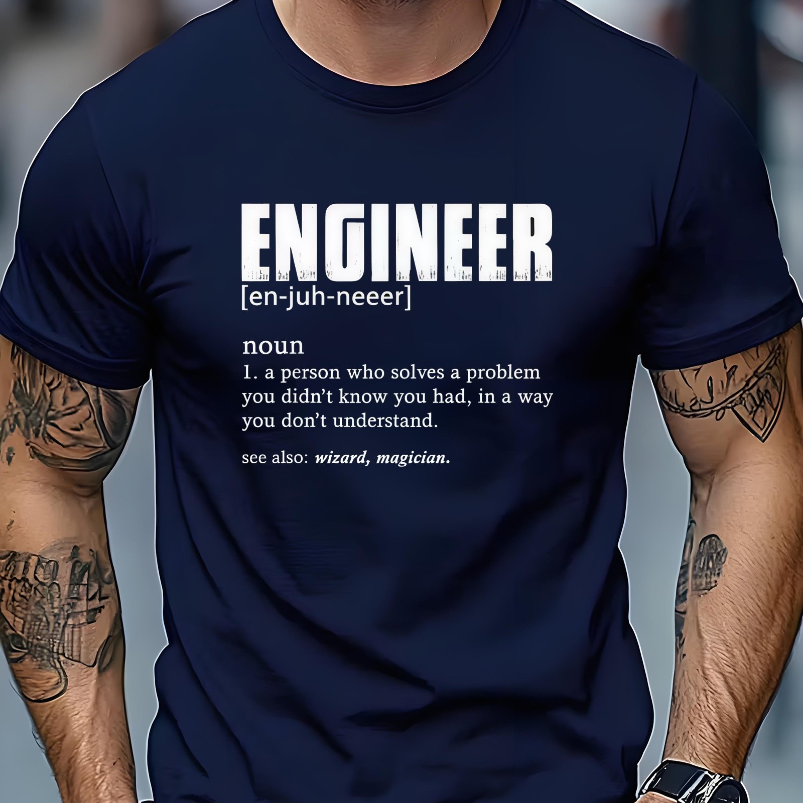 TEMU Men's Outdoor Casual Athletic T-shirt, Humorous Print Short Sleeve Tee By Engineers, Suitable For Professionals And Tech Enthusiasts