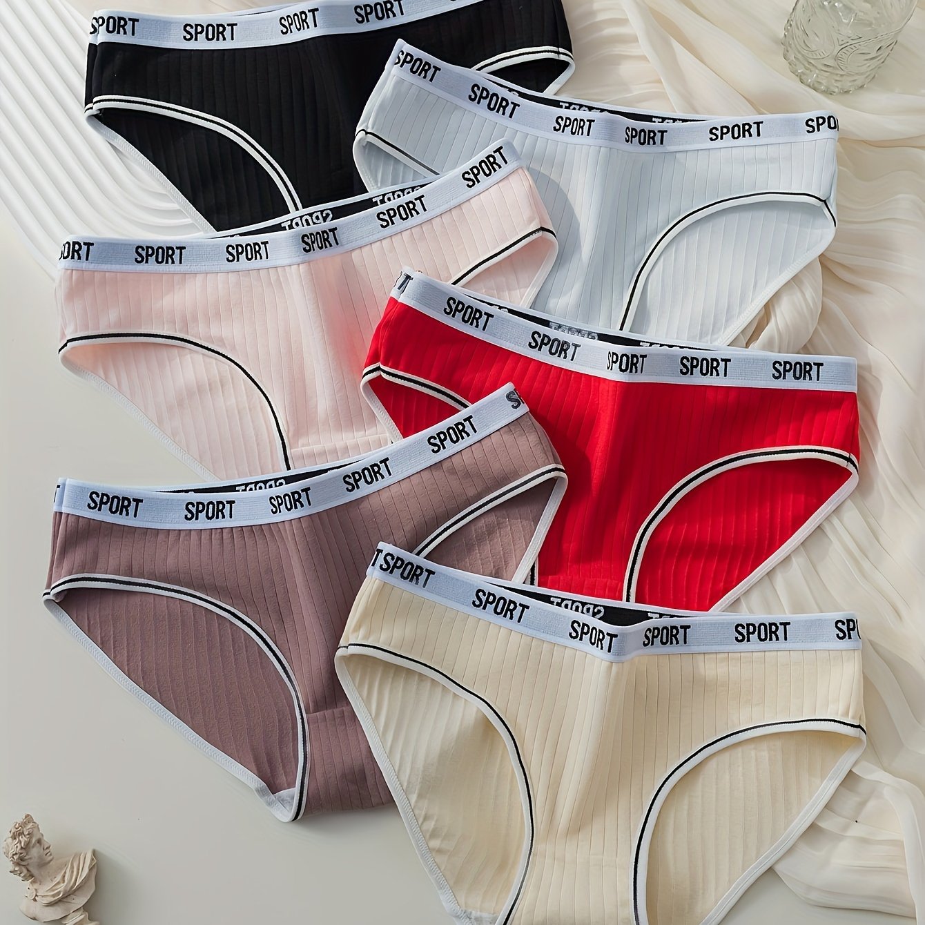 Image of 6 Pairs Of Mixed Color Women's Briefs English Belt Sports Letters New Women's Underwear