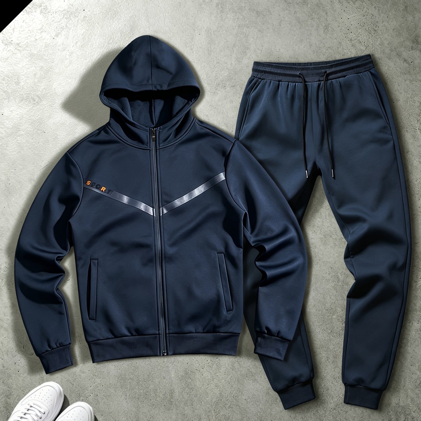 TEMU Men's 2pcs Athletic Set, Full-zip Hoodie And Elastic Waist Joggers, Letter Print Long Sleeve Outfit, Suitable For Casual Sports, Running, Gym