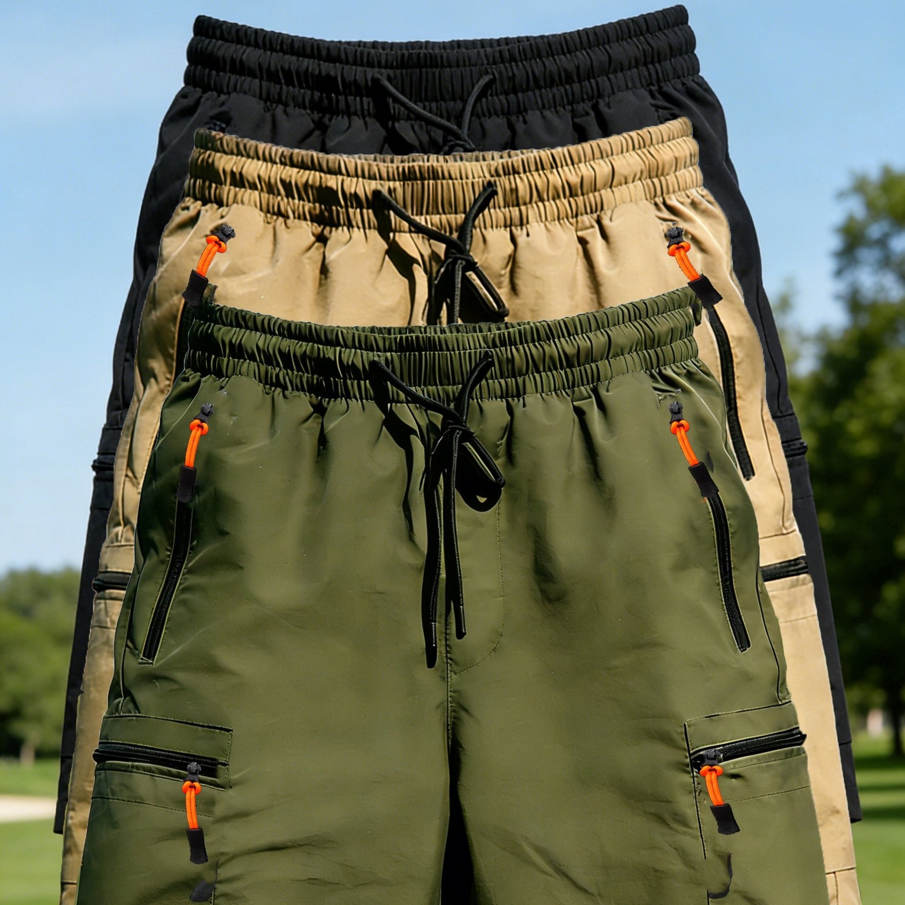 TEMU 3pcs Men's Tactical Cargo Shorts, Solid , Multi-pockets, Regular Fit, With Belt , Suitable For Outdoor Leisure, Casual Wear, Fishing, Hiking