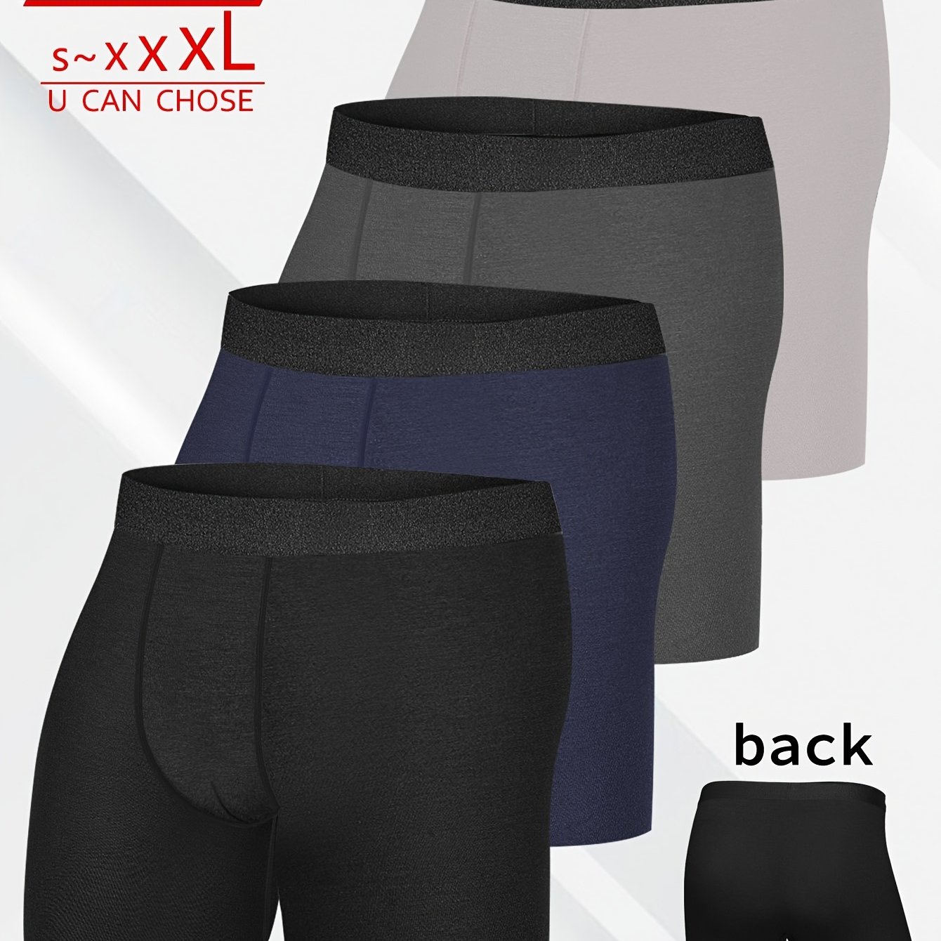 TEMU 4pcs Men's Modal Long Boxer Briefs - Stretchy, Breathable & Fit Underwear, Machine Washable