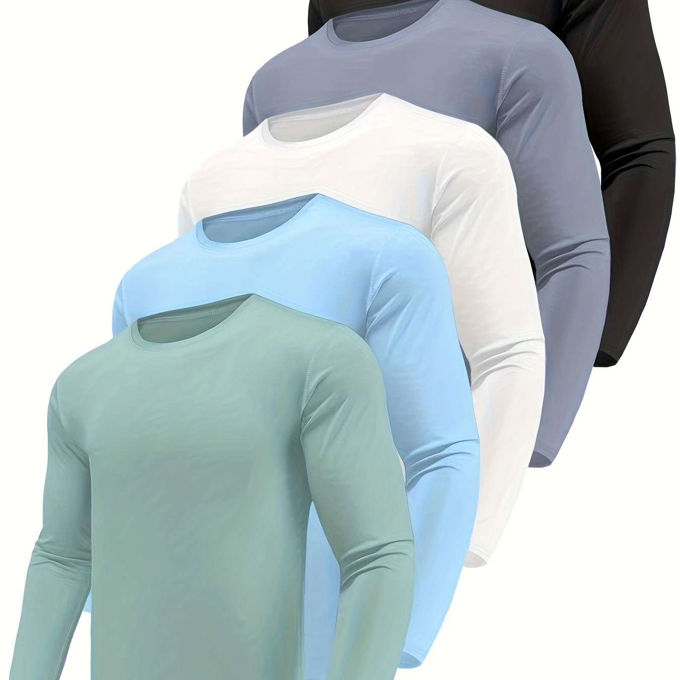 TEMU 5-pc Men's T-shirt Quick-dry Long Sleeve Leisure T-shirt Performance Moisture-wicking Casual Workout