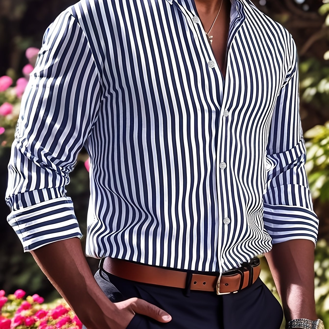 TEMU Men's Striped Long Sleeve Button-down Shirt - C22