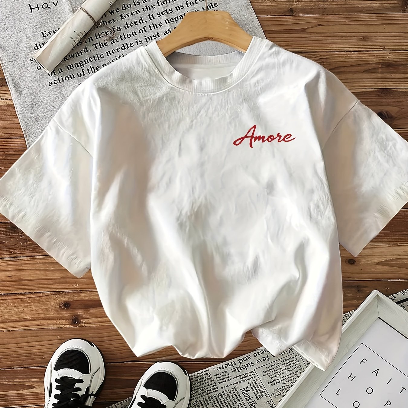 TEMU Letter Print T-shirt Round Neck Short Sleeve Women's Casual Athletic T-shirt