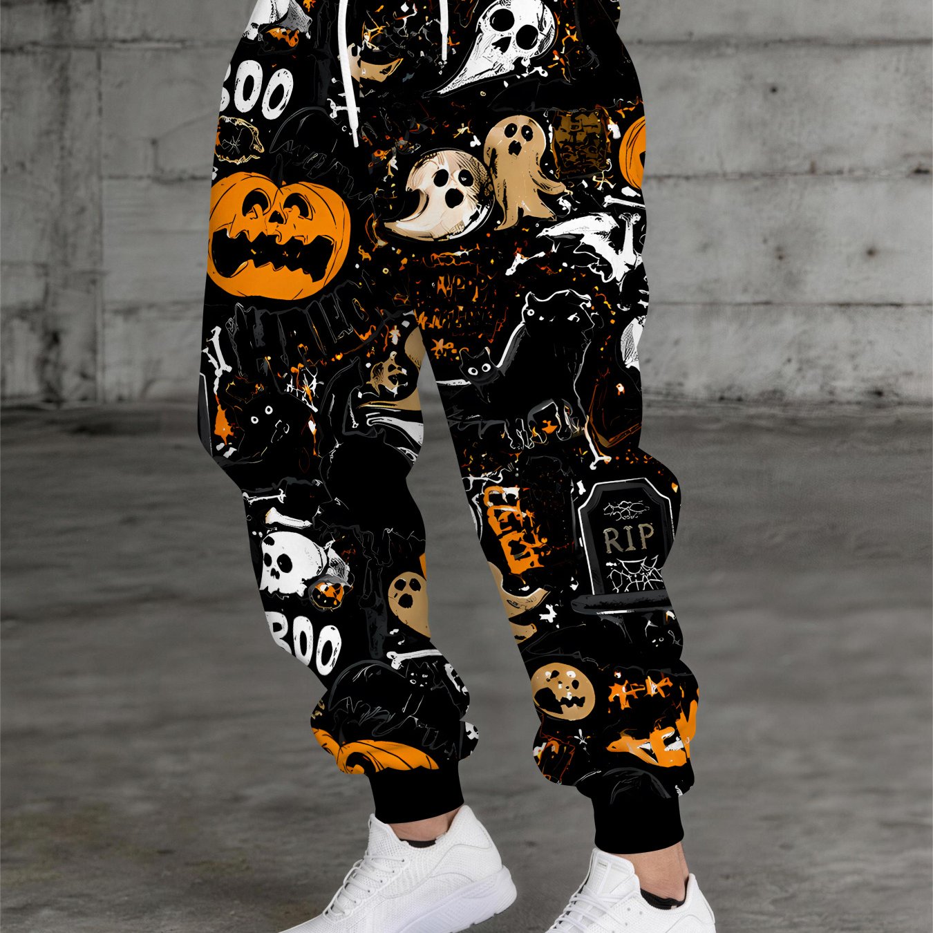TEMU Men's Halloween Splatter Print Joggers, Boo Graphic Sweatpants, Outdoor Drawstring Athletic Trousers For Festival Party