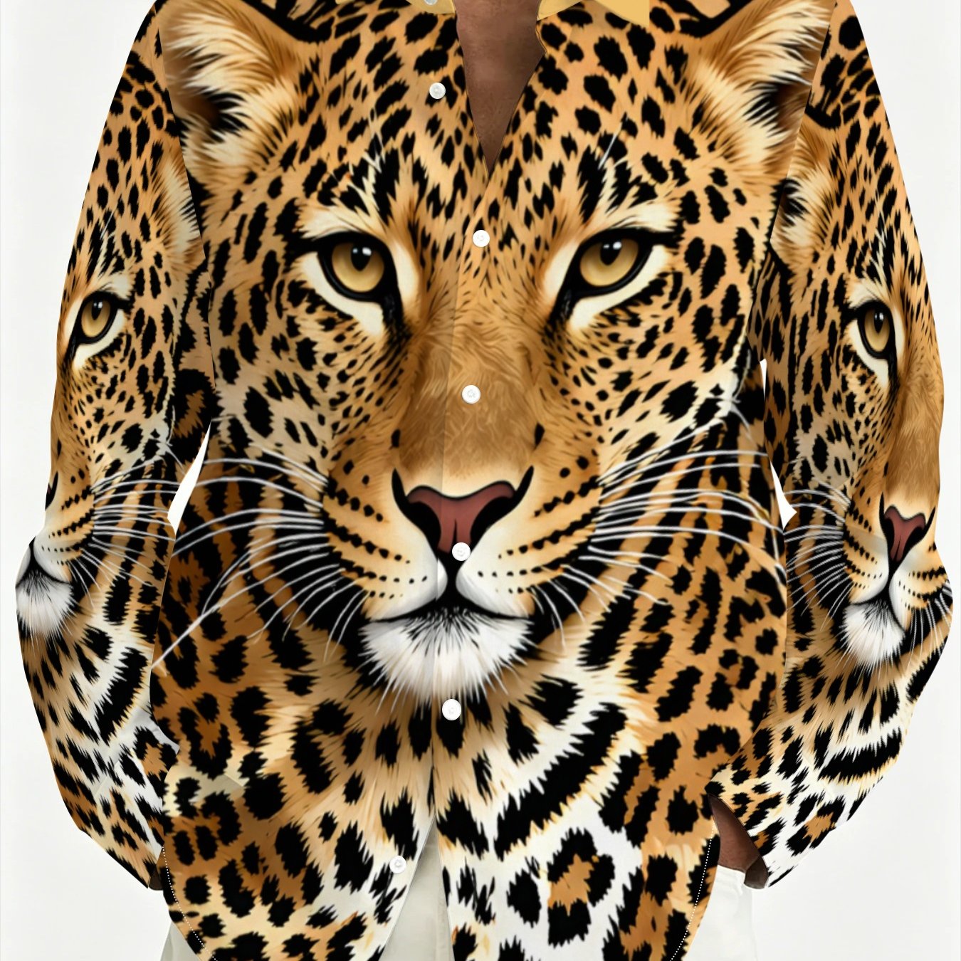 TEMU Men's Leopard Print Plus Size Long Sleeve Shirt, Fashion Casual Top With 3d Animal Pattern