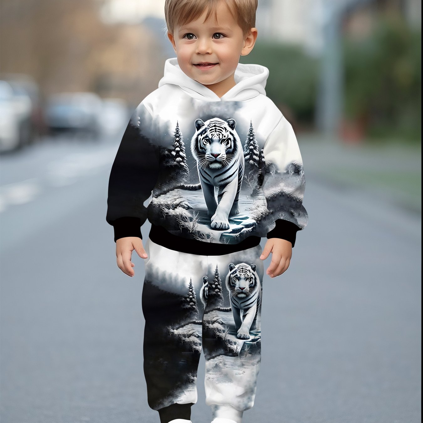 Image of Boy And Girl Baby Onesies With Hood, Featuring Fashionable Tiger Print, Suitable For Spring, Autumn And Outdoor Activities For And Ease Of Movement, For Outdoor, Halloween