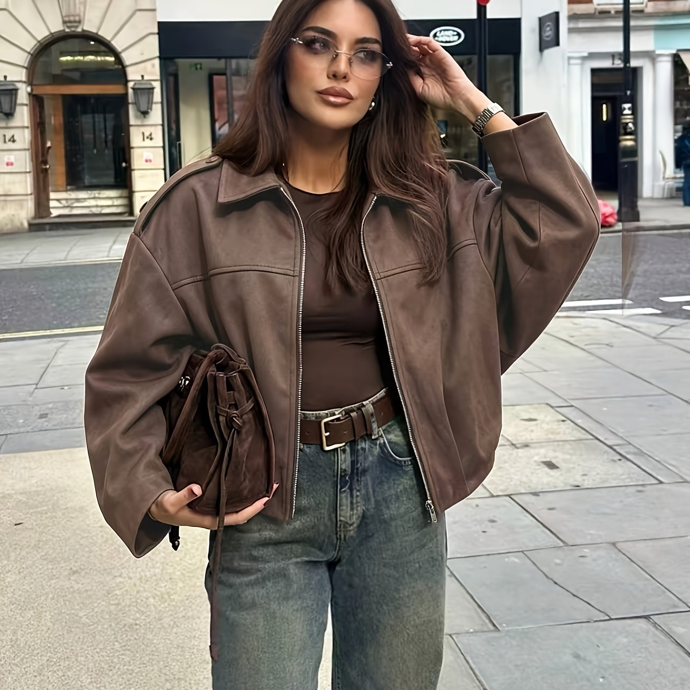 TEMU [ysss] Autumn Winter Women's Casual Fashion Versatile Double-layer Zipper Deer Fabric Jacket Coat