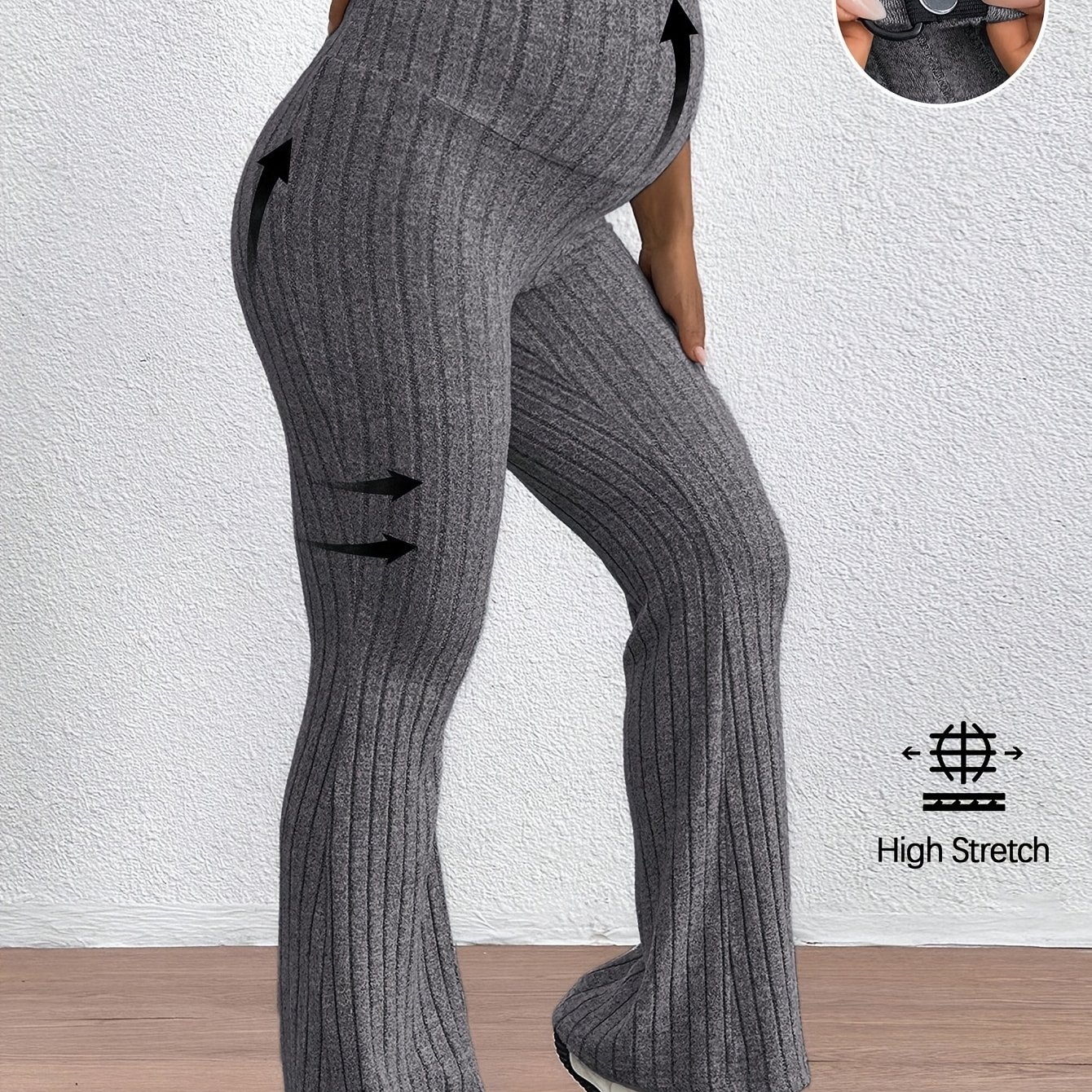 TEMU Adjustable Waist Flare Long Pants For Pregnant Women, Super High Waist, Slim Fit, Casual, Winter, Daily, Christmas, Halloween