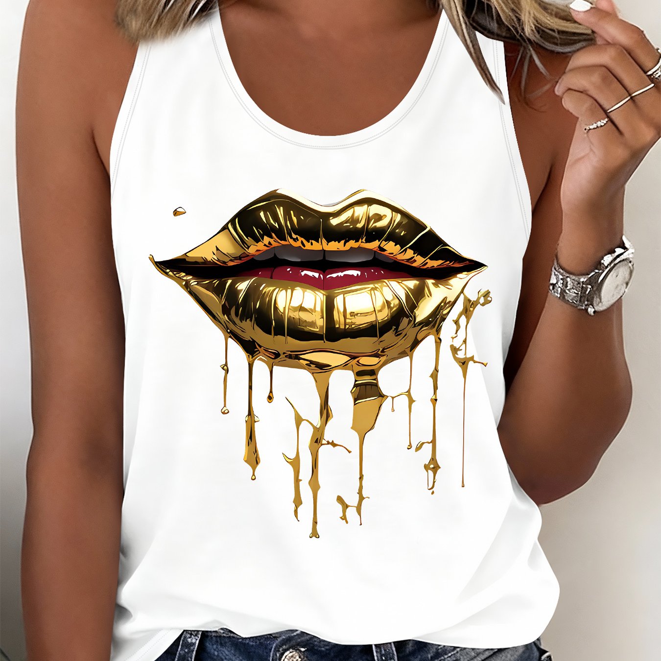 TEMU And Summer Women's Tank Top, Stylish And Unique Sleeveless Shirt With Print, Perfect For Casual And Trendy Outfits