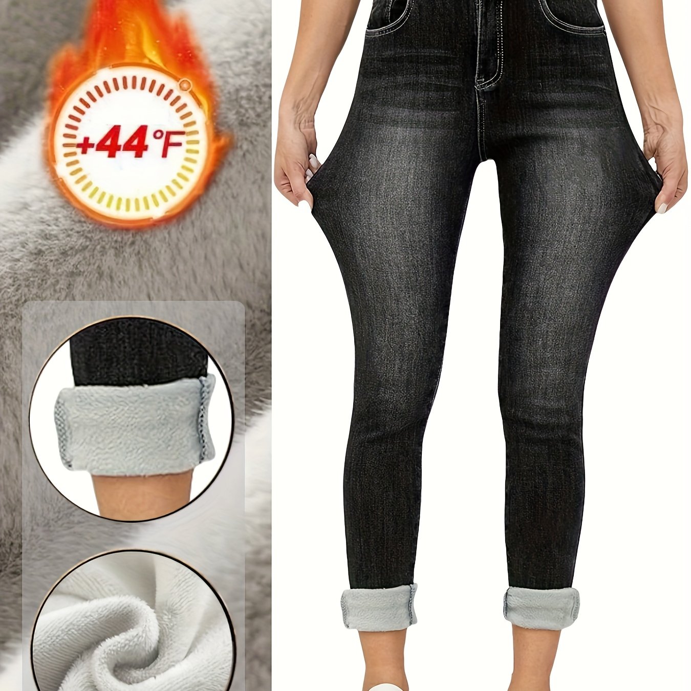 Image of 2025 Autumn/winter New Plush-lined Casual Skinny Jeans, Skinny Fleece-lined Jeans, Soft And Elastic Fleece-lined Women's Jeans, Winter Slim-fit Warm Jeans