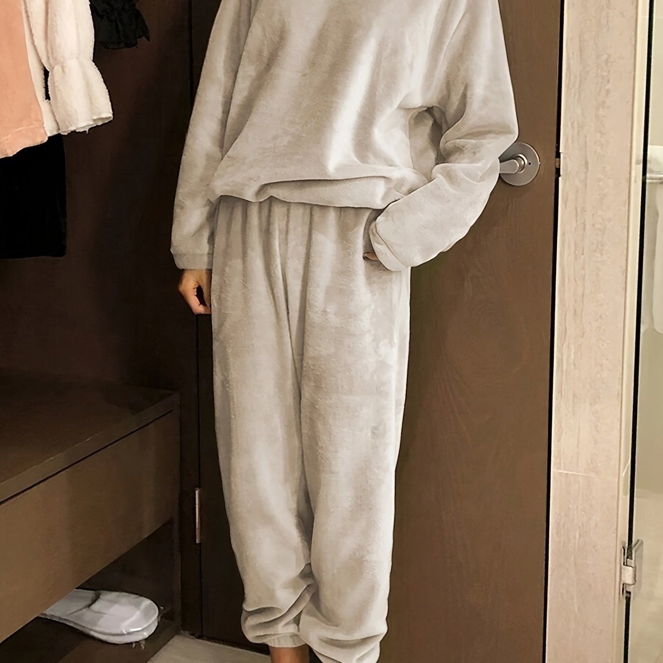 TEMU H770 Pure Shoulder Flannel Pajama Set