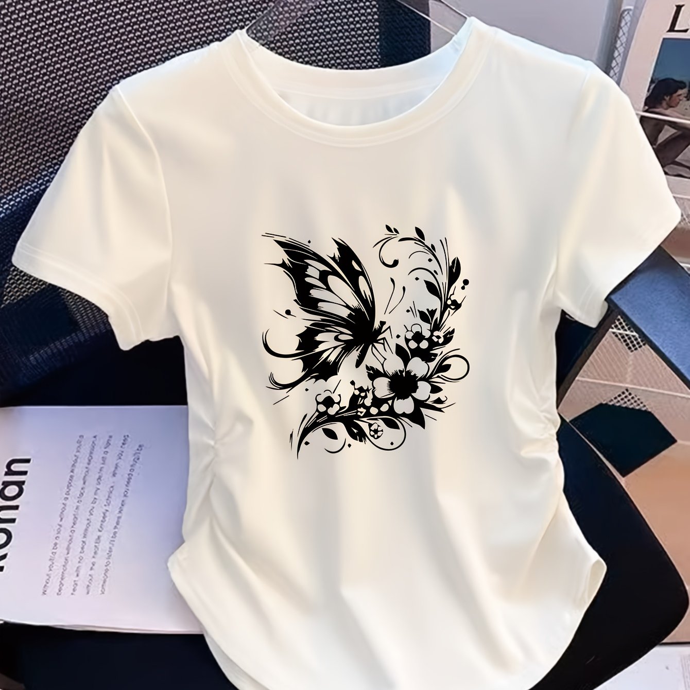 TEMU Newly Women's Waist Up Contraction Shows A Slim Figure, Elastic And Very Suitable For Casual Women's Modern Fashion Tops, Comfortable Printed