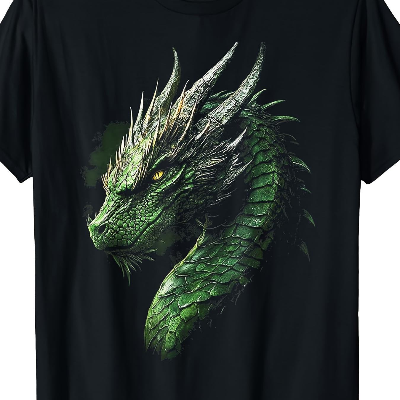 Casual Fit Round Neck T-shirt Featuring Dragon Design, Perfect For Themed Events And Everyday Wear. Machine Washable And A Mythical Scale Motif
