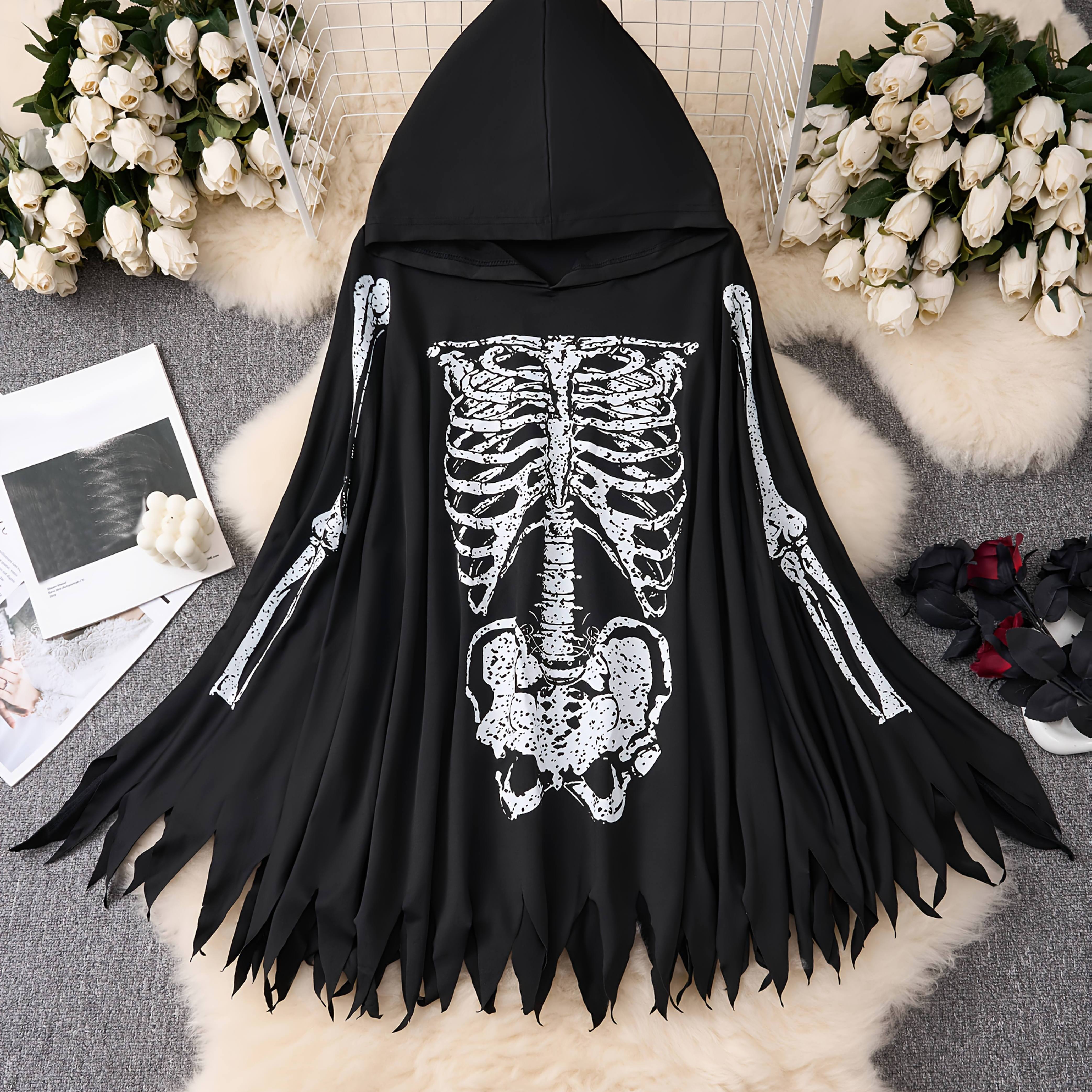 Plus Size, European And Halloween Cosplay Black Skull Print Plus Size Women's Top