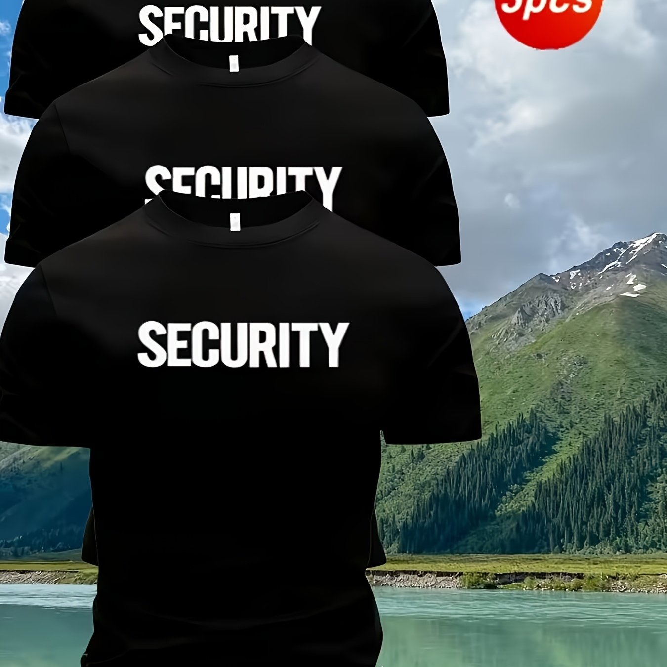 TEMU 2026 Summer 3pcs Men's Fashion Minimalist Letter Print Short Sleeve T-shirts, , Men's Home Daily 3pcs Set, Summer Security Letter Print, Round