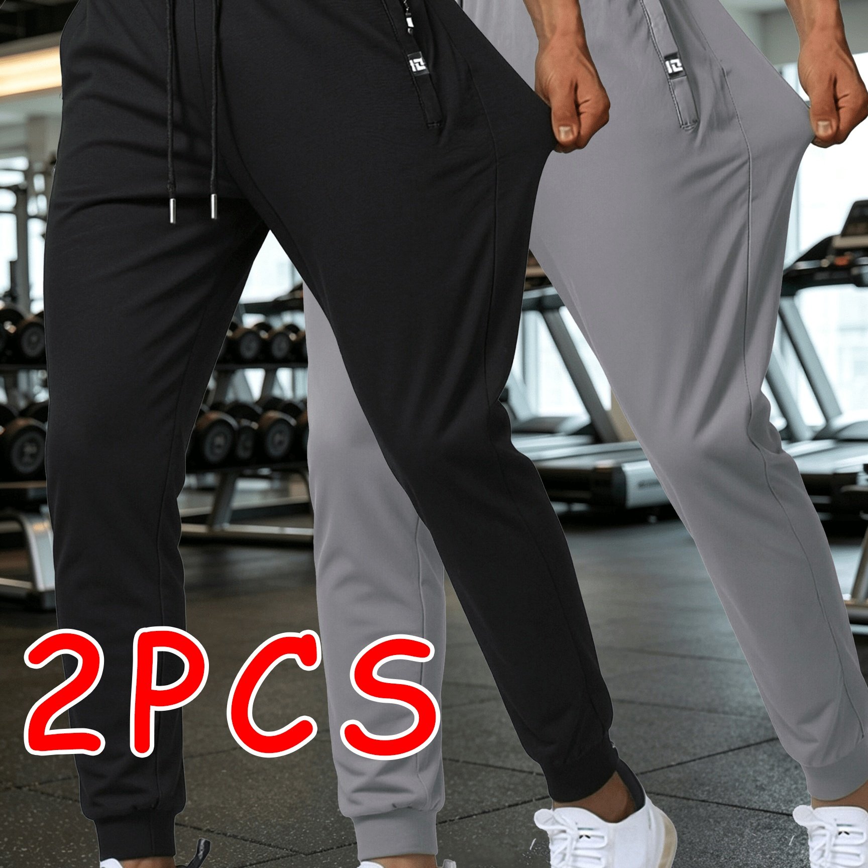 Image of Men's Sporty Casual Jogger Pants Cooling Breathable Quick Dry Zipper Pockets 2 Pc For Summer Daily Gym Running