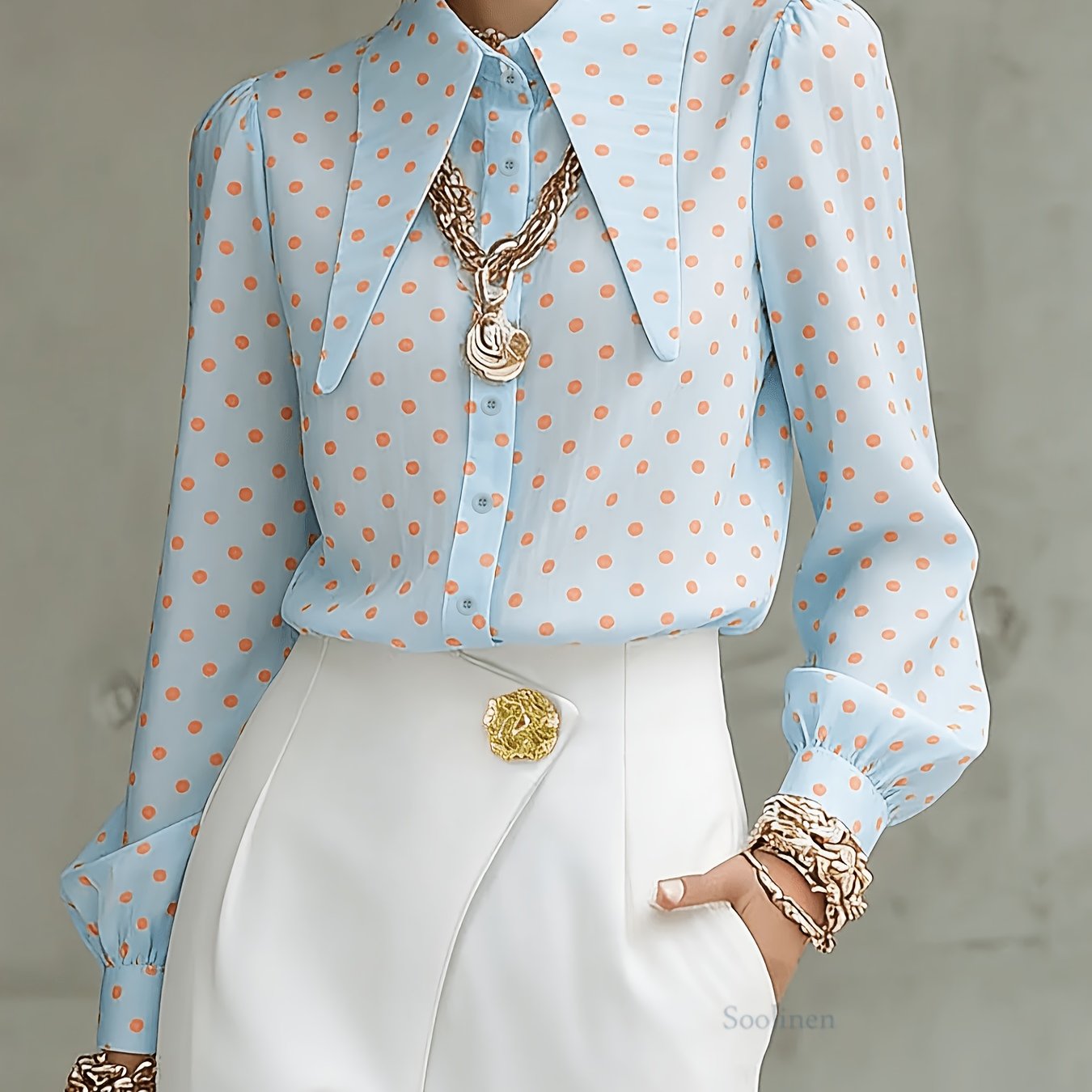TEMU Chemise à manches longues, col et à , style français, printemps/été