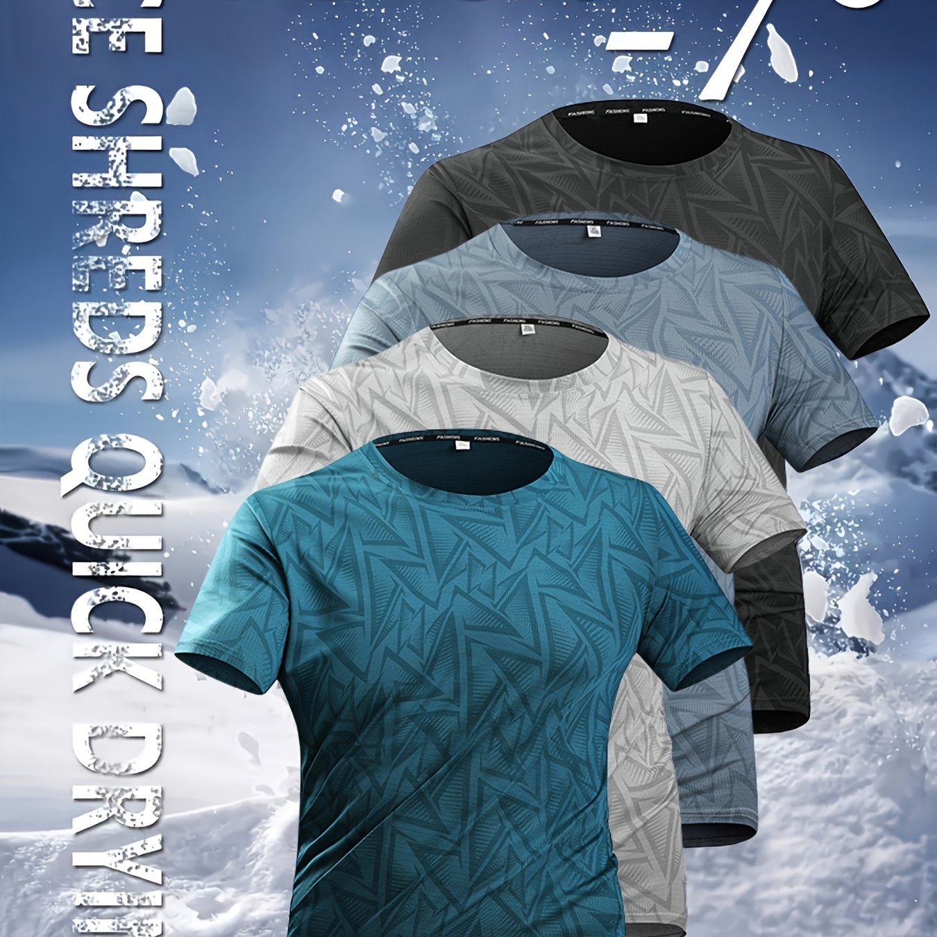 Image of [ideal For Fitness Enthusiasts] 4pcs Men's Quick-dry Breathable T-shirts | High-elasticity Moisture-wicking Mesh Fabric | Pure-color Round-neck Sports Tops Anti-odor