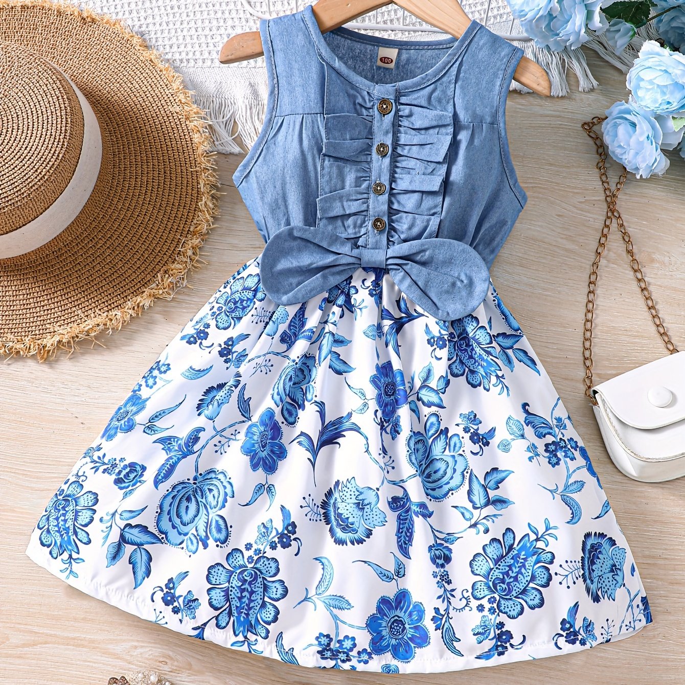 Printed denim outlet frocks