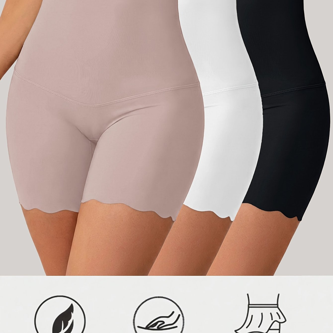3pcs High-waisted Seamless Tummy 's Fabric Cooling Shaping Panties Anti-chafing Safety Underwear