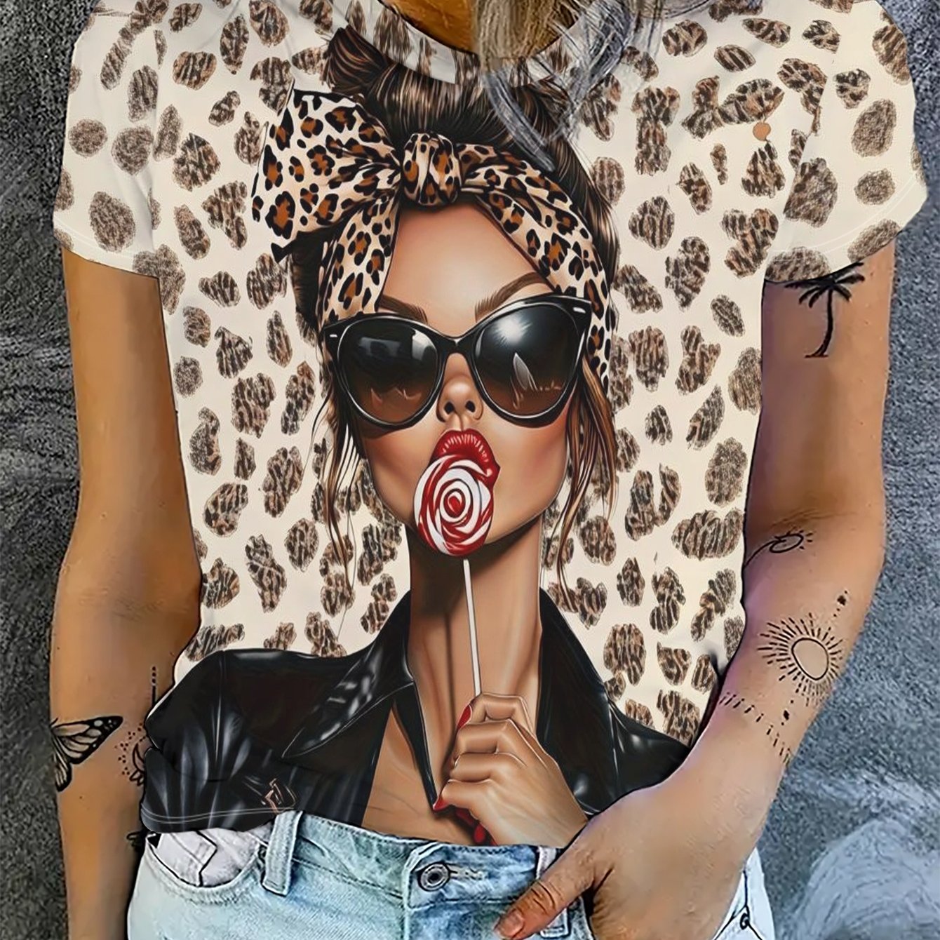 TEMU 2026 New Women's Short-sleeve T-shirt Featuring A Stylish Leopard Print Design, Perfect For Casual Wear, Made Of Fiber, Versatile For Commuting,