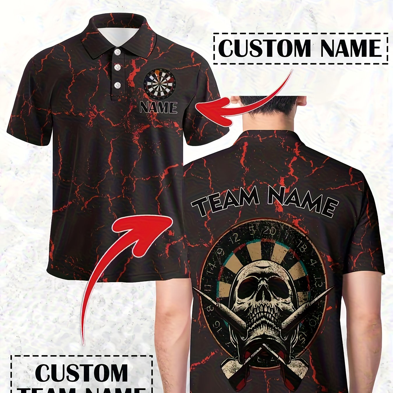 TEMU Custom Men's Darts Shirt - Personalized Name/, Breathable Loose-fit Short Sleeves With Button Details, Print Pattern Suitable For Sports And