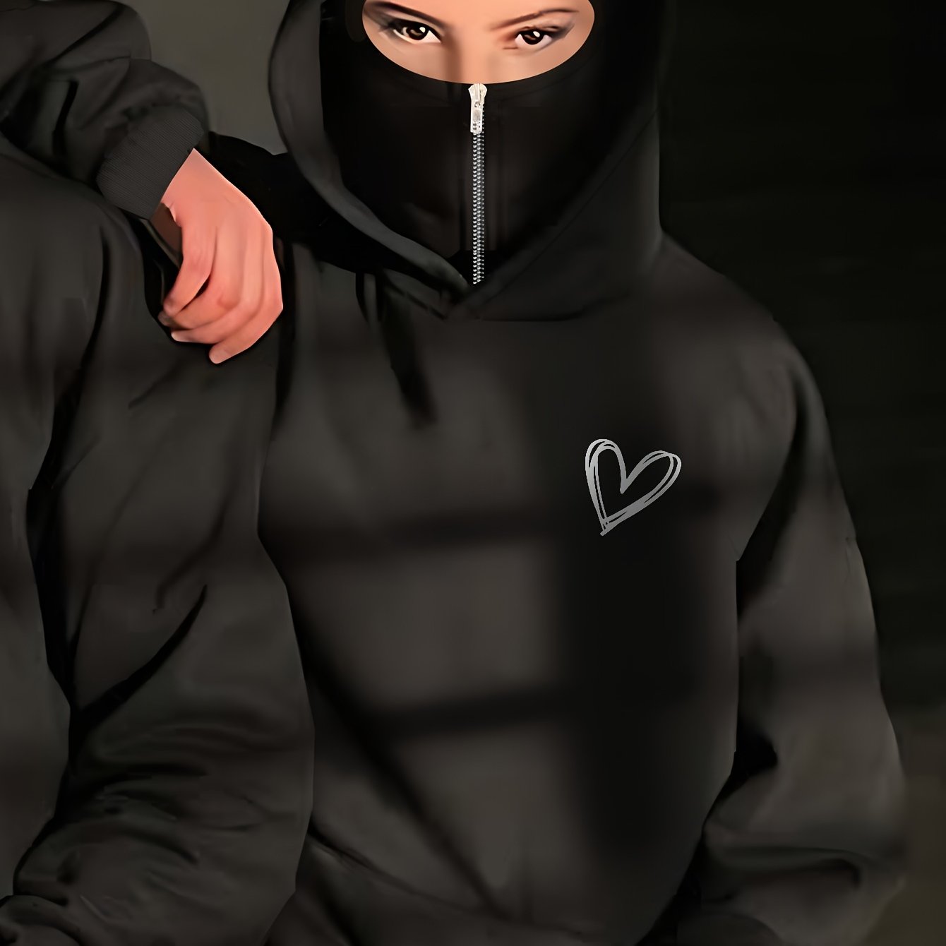 TEMU Women's Stylish And Trendy Printed Balaclava Half-zip Hooded Jacket