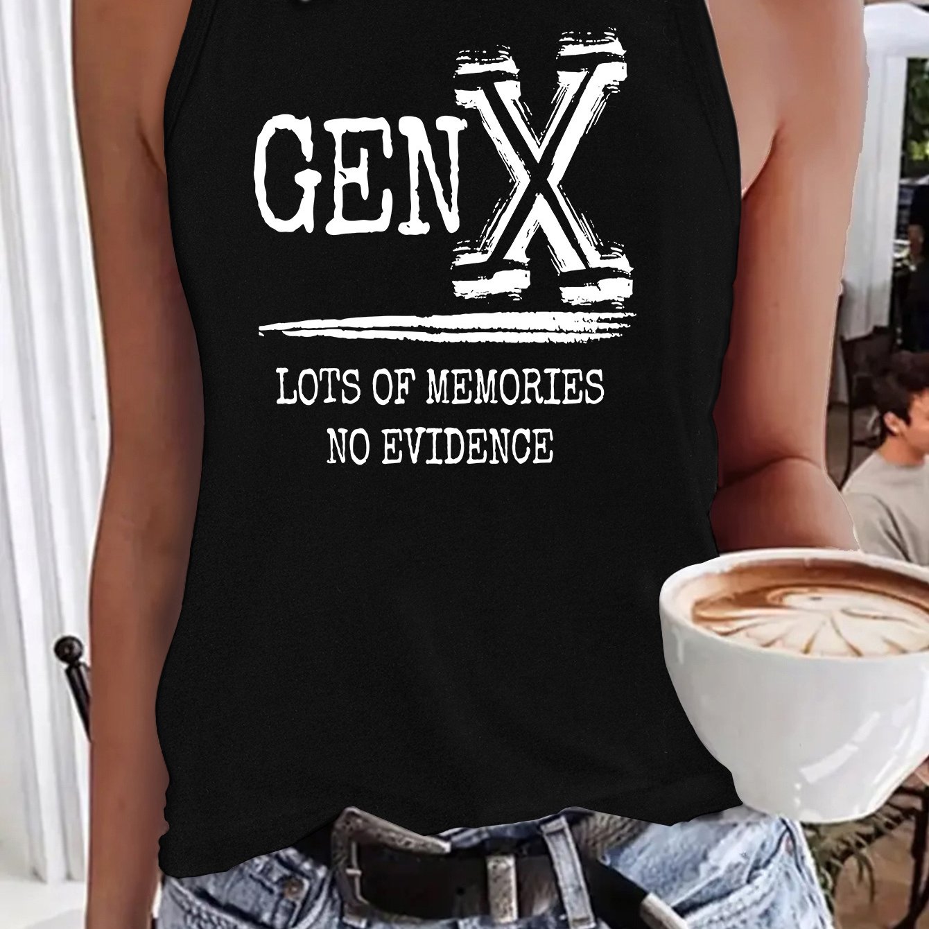TEMU In My Defense You Left Letter Slogan Print Women' S Top- Casual Sleeveless Crew Neck With Applique Detail, Perfect For Summer