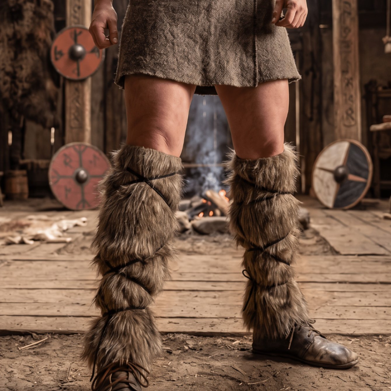 TEMU Lot de 2 jambières vikings factices, protège-bottes barbares médiévaux avec sangles, manchons de jambe en peluche, accessoires de festival, de