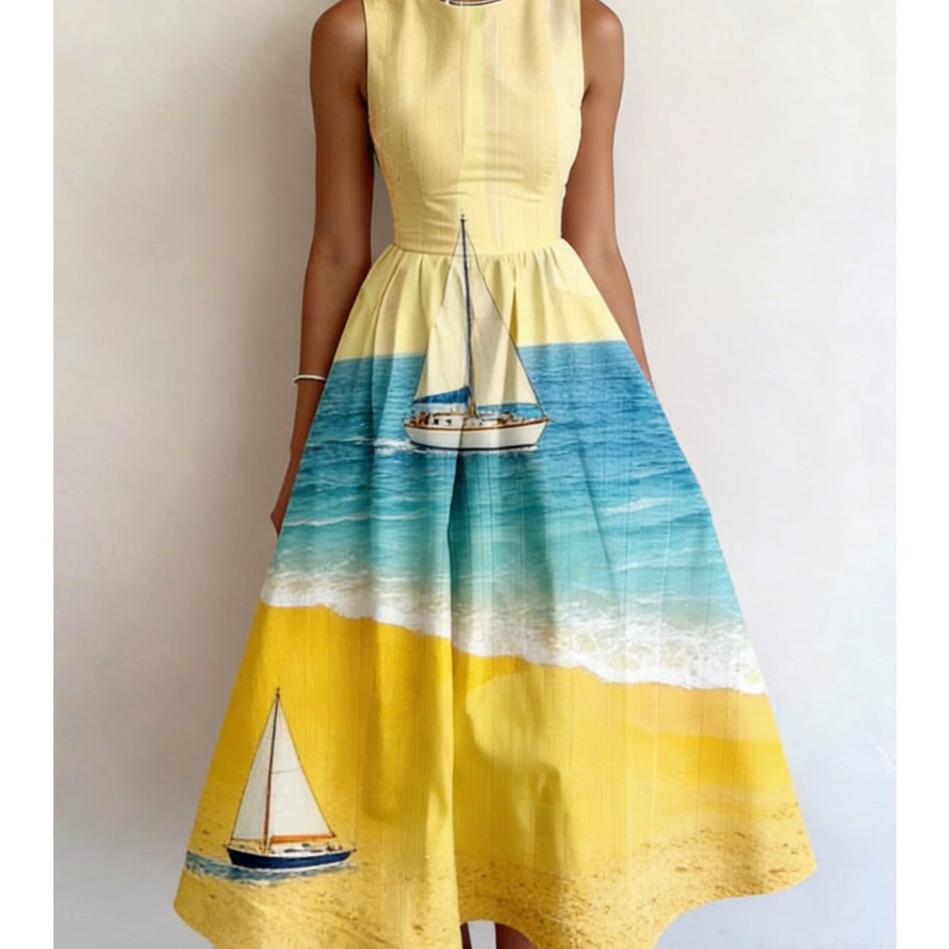 Casual Retro Elegant Stripes Floral Elements Casual Resort Style All Over Art Print Round Neck Waist Tank Sleeveless Spring/summer Essential Dresses