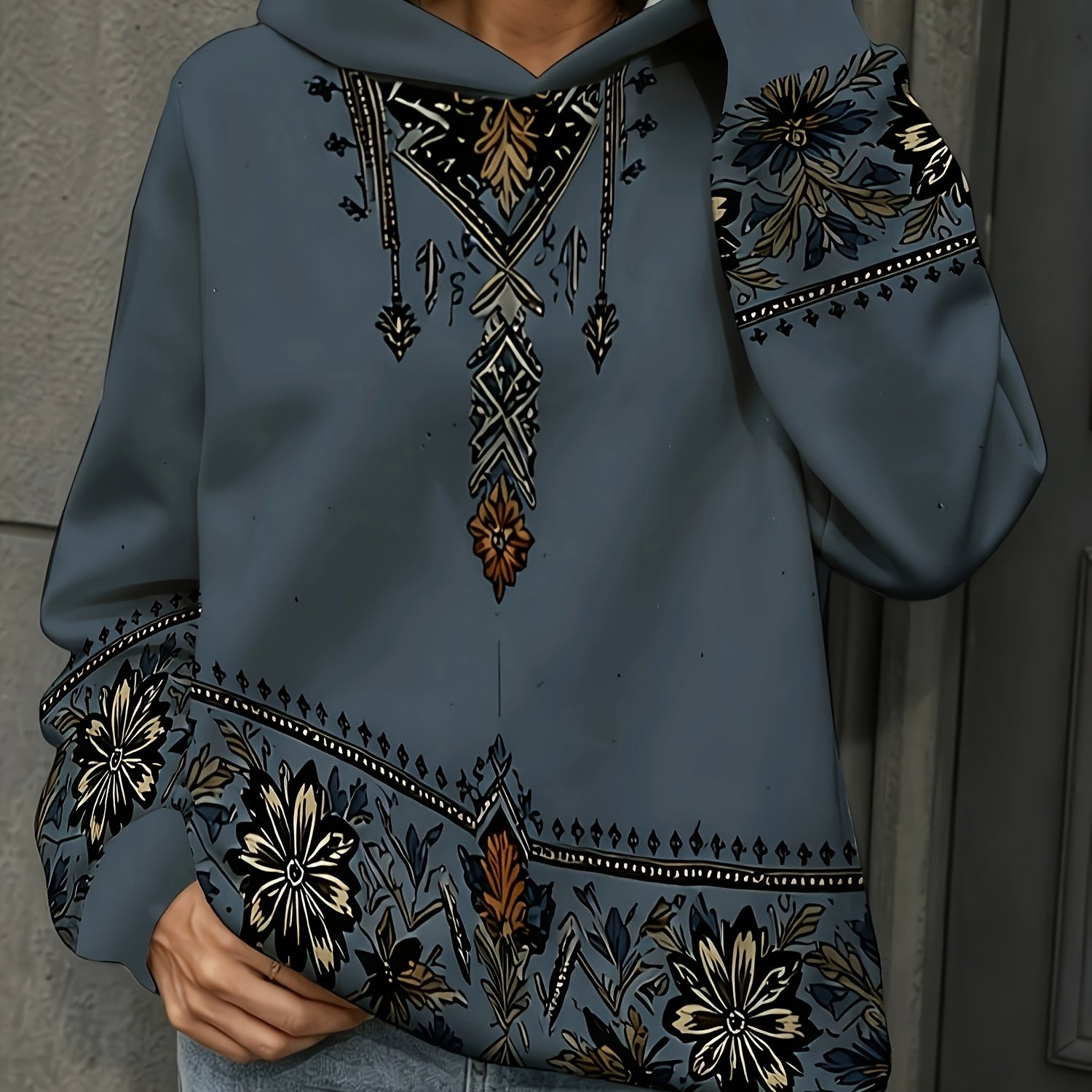 TEMU Women's Fashionable Hooded Sweatshirt, Featuring A Gorgeous Traditional, Elegant Retro Design, Everyday Wear, Casual Outfits, And .[design- No