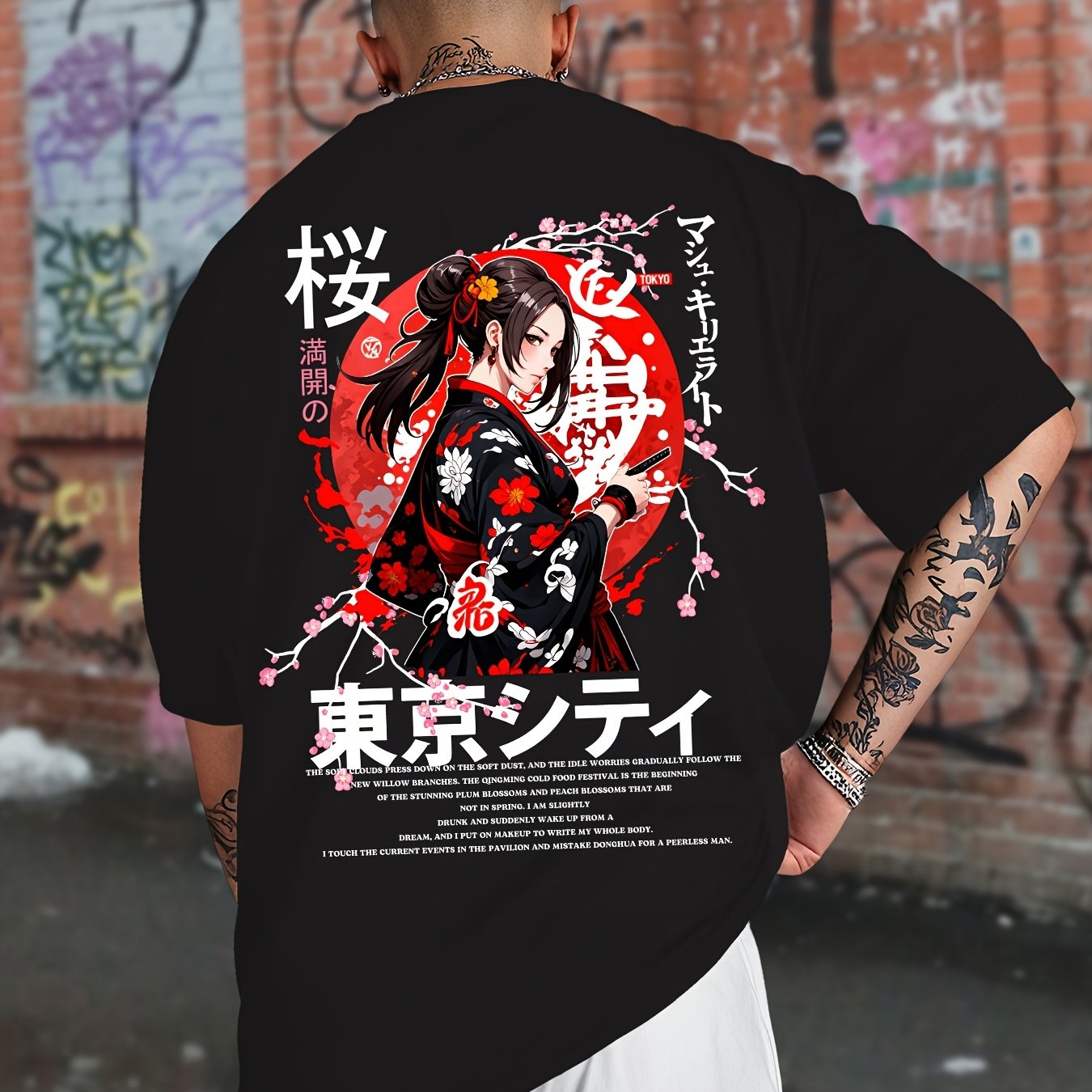 TEMU Men's T-shirt Featuring Anime Girl Designs Along With Cherry Patterns