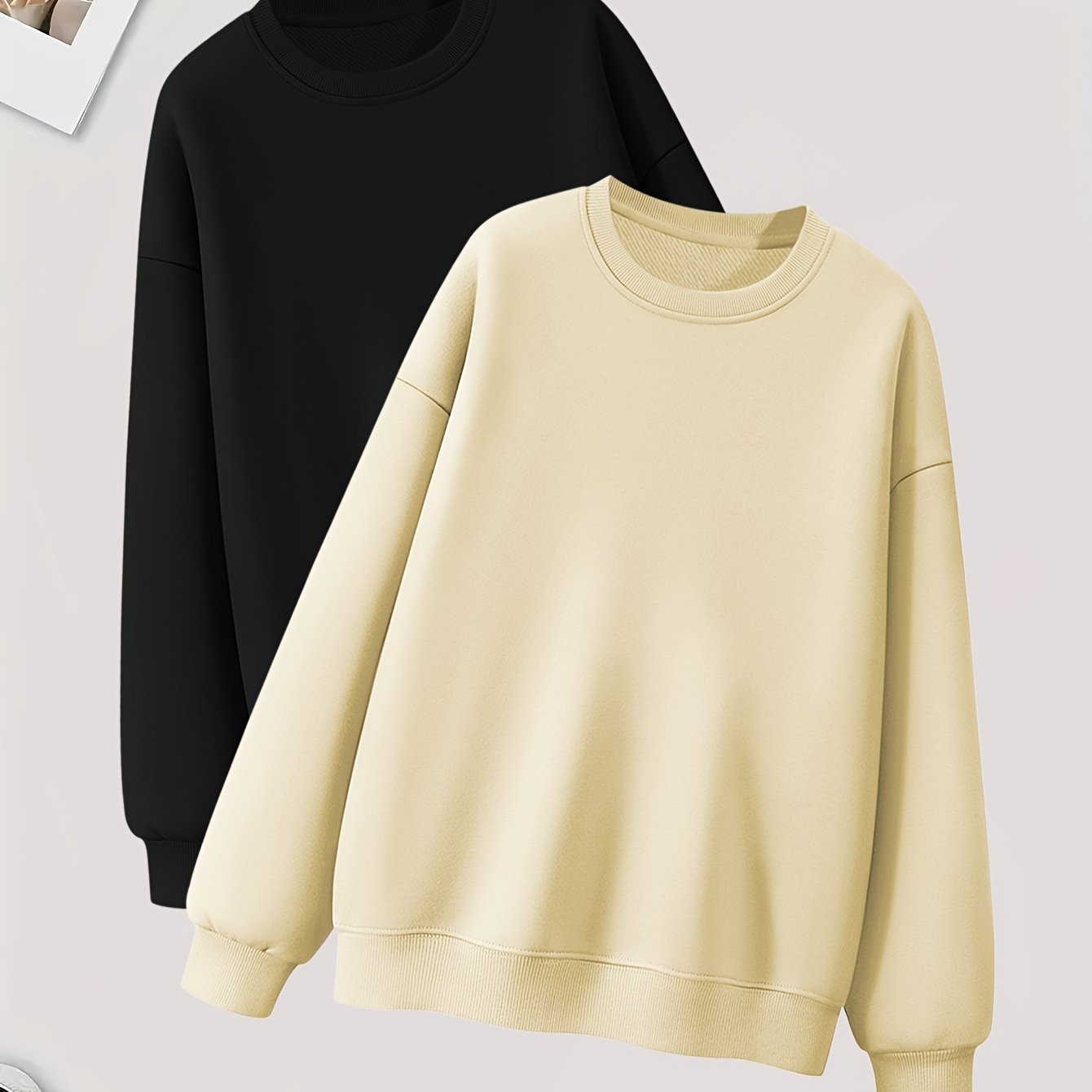 TEMU 2er-Pack Pullover-Sweatshirts in Volltonfarbe, lässige Langarm-Sweatshirts mit Rundhalsausschnitt für Frühling und Herbst, Damenbekleidung