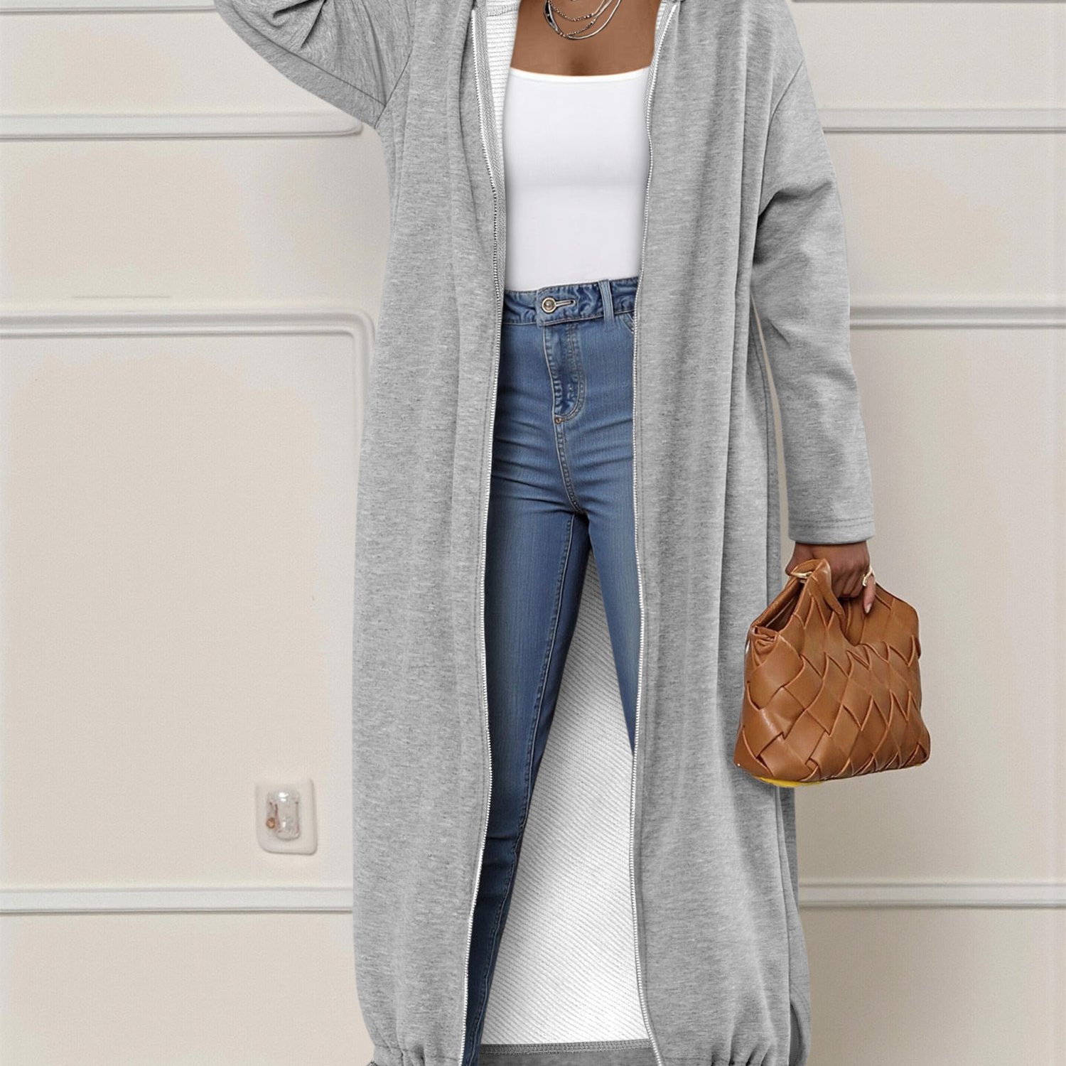 TEMU Women's Fashion Hooded Long Cardigan Sweater, Loose Jacket For Women