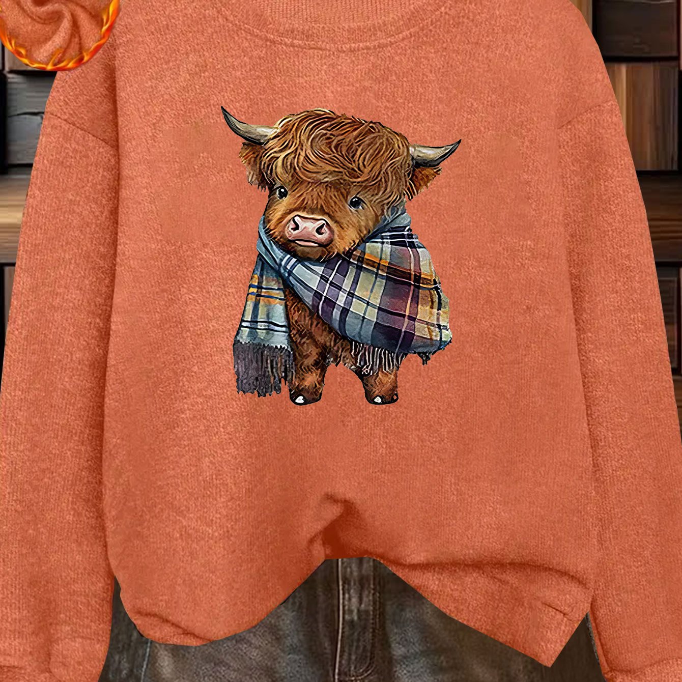 TEMU Autumn-winter Cartoon Cute Scarf-wearing Calf Women's Warm Comfortable Sweater