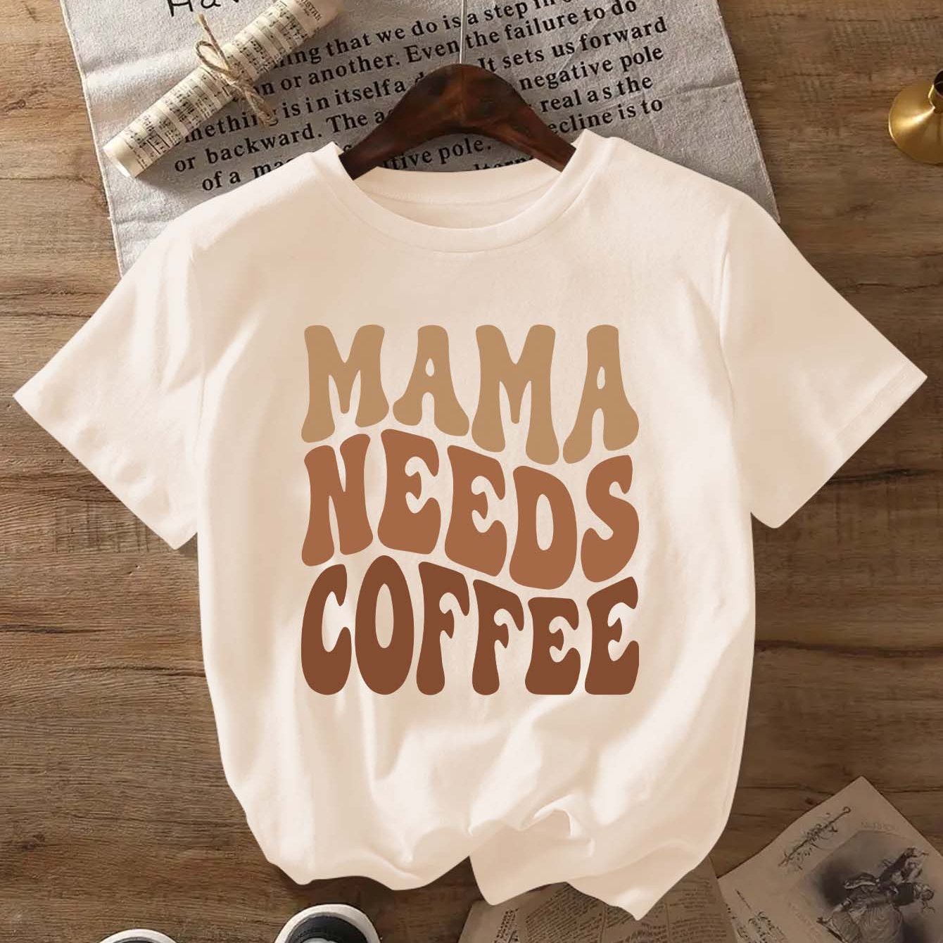 Image of Mama Letters Letter Print T-shirt, Short Sleeve Crew Neck Casual Top For Summer And Spring, Women's Clothing