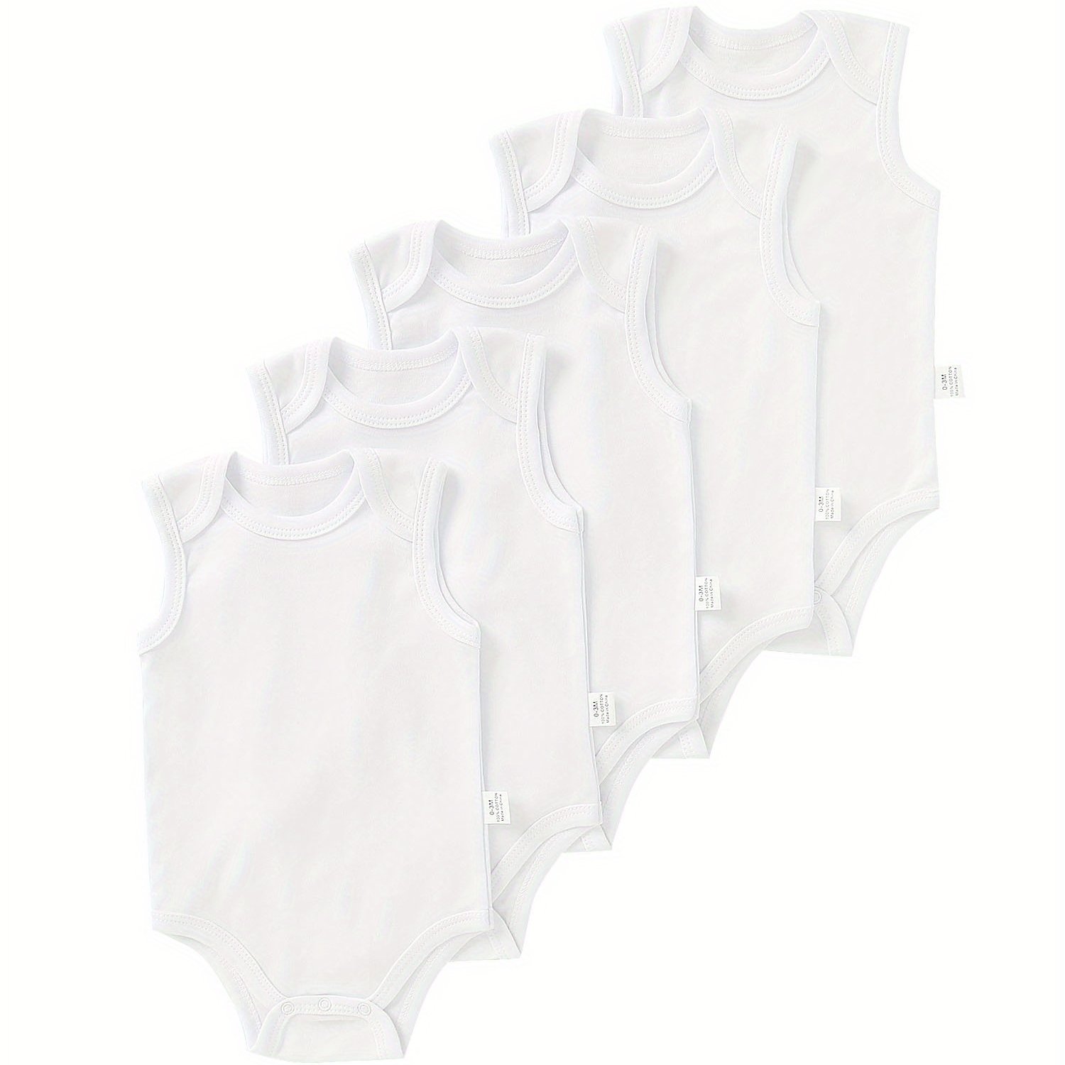 5pcs Set Of Newborn Infant Solid Color Vest Romper Set Baby Clothes, For Outdoor