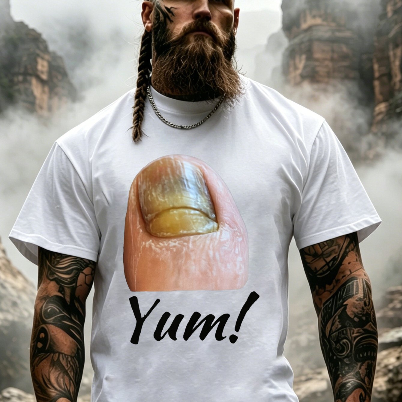 Image of Men's T-shirt Black Big Toe Nail Yum Graphic Wear For Outdoor Events And Everyday Use