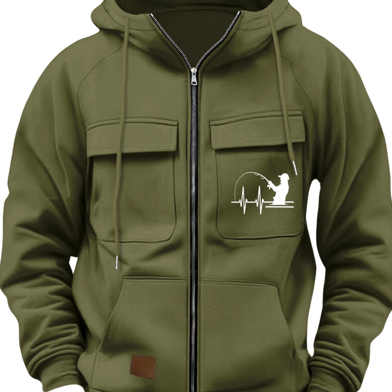TEMU 2026 Autumn/winter New Outdoor Lure Fishing Casual Jacket For Men, Loose Size Hooded Cardigan Sweatshirt With Multiple Pockets, Loose Zip-up