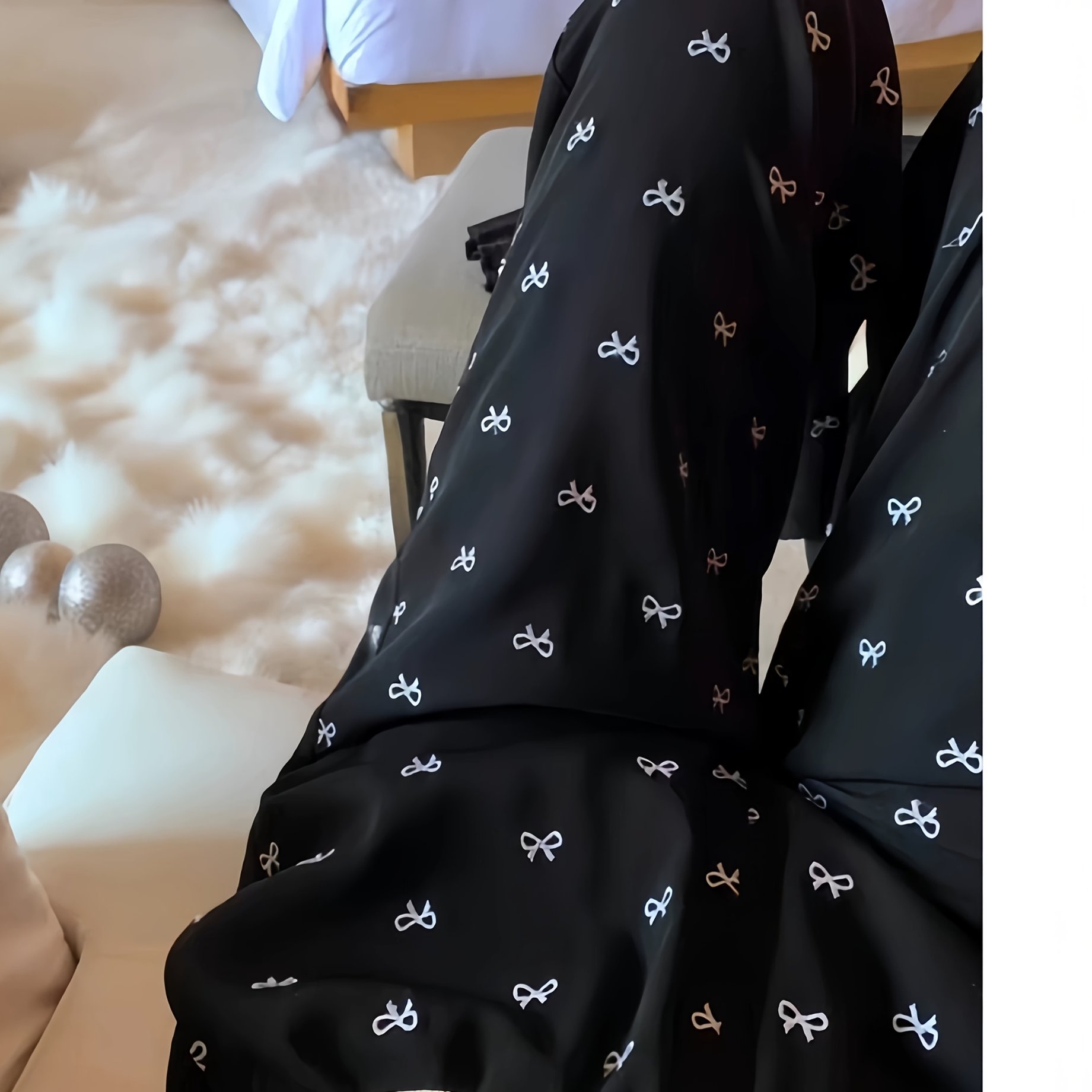 E-shop Damenhose mit hoher Taille, weitem Bein Schleifendetail – Weich, vielseitig, Kordelzugbund, bequem für alle Jahreszeiten