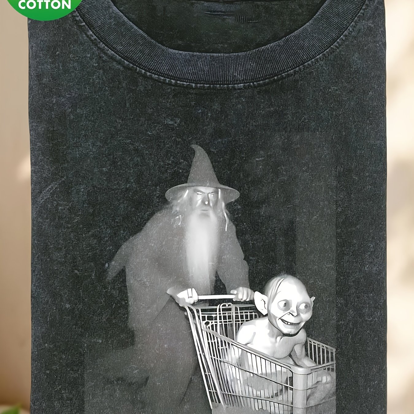 Image of Dumbledore Gollum Washed Men's T-shirt, 230g Pure, Men's Summer Clothing, Vintage Distressed Style, Men's Gift, Casual Outing And Vacation