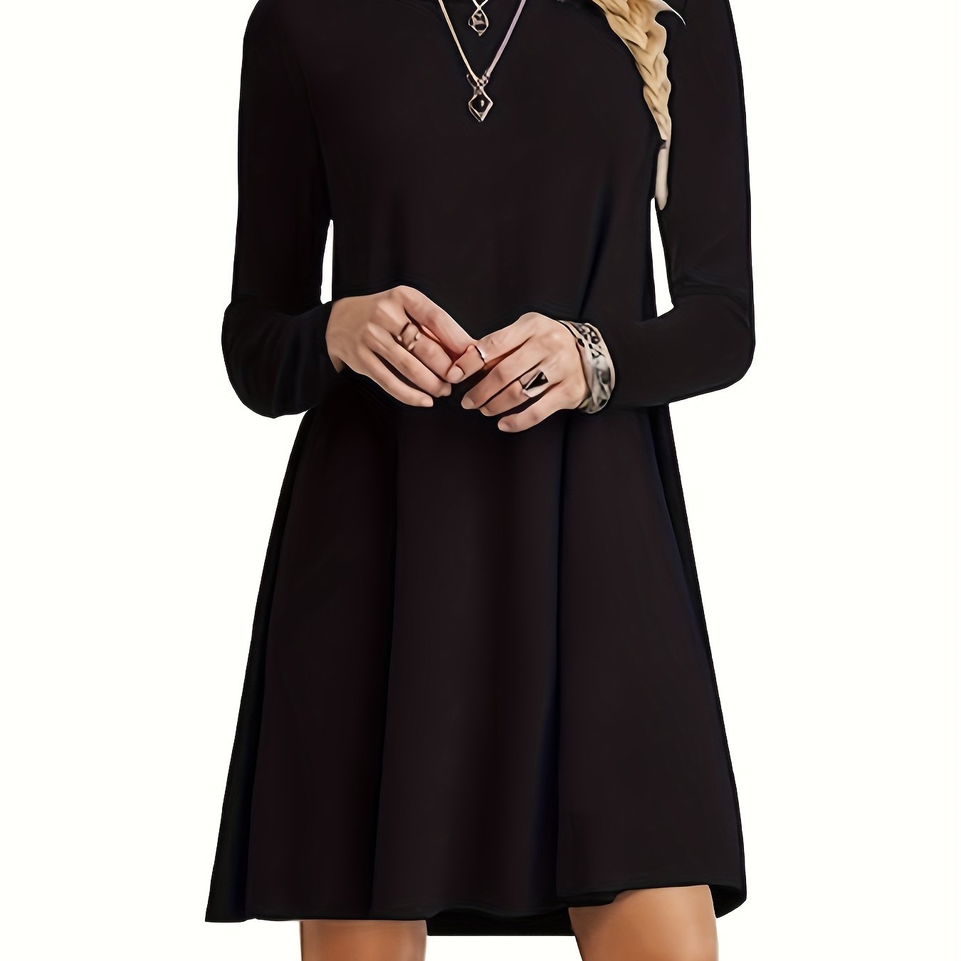 Women's Casual Solid Color Easy Long-sleeved T-shirt Loose Dress