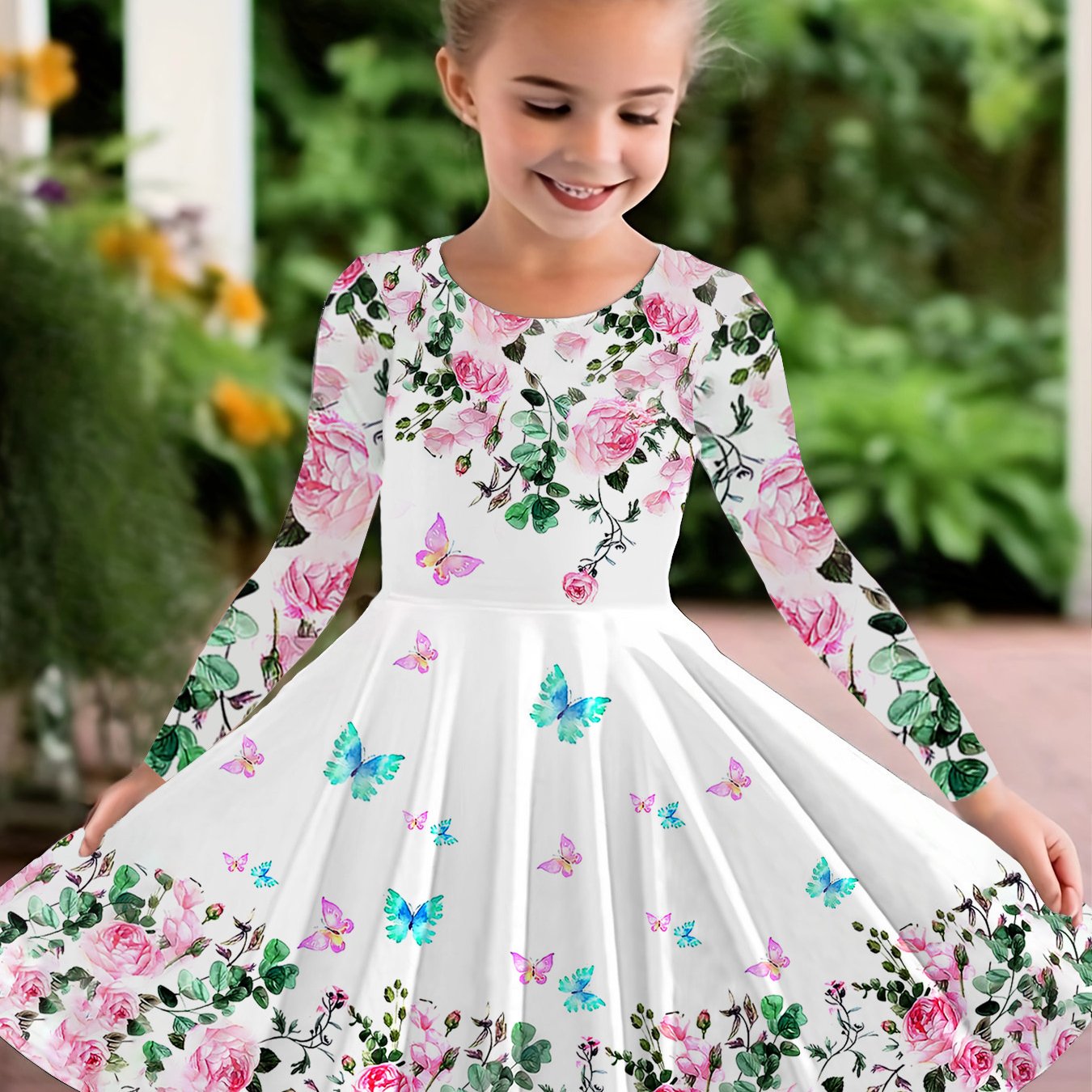 Girls' & Dress With Flared - Long Sleeve Midi-length Dress Suitable For Birthday Parties, Weddings, Performances | Machine Washable Party Dress For To, Spring/autumn Formal Outfits