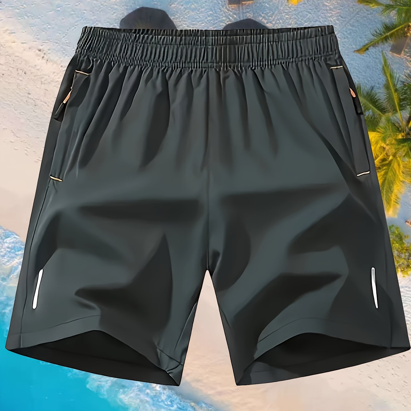 TEMU A Solid Color Shorts Set Featuring Drawstrings And Zippered Pockets, Lightweight And Quick-drying Sports Shorts Are Perfect For Summer Workouts