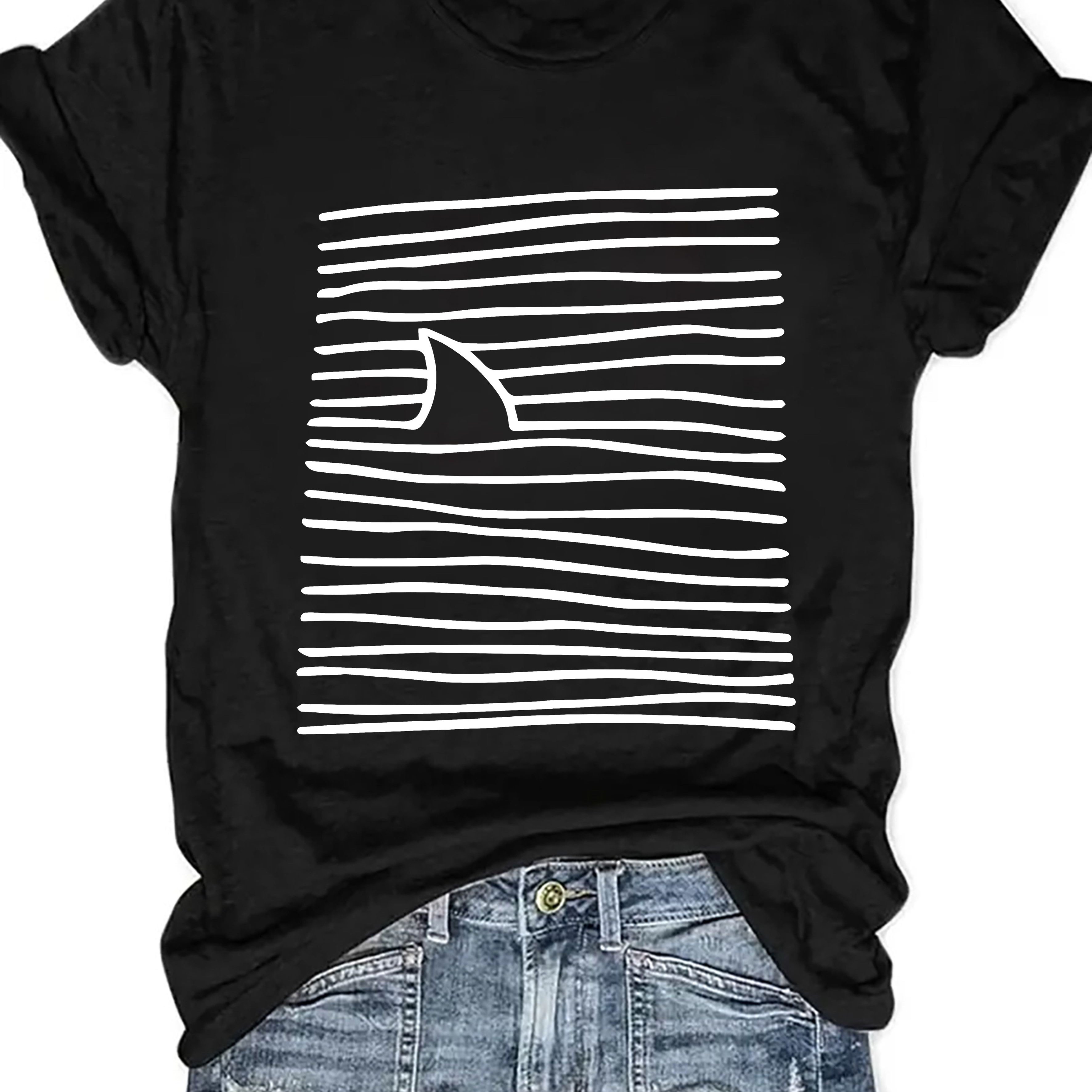 TEMU Shark Ocean Element Printed Women's Summer Dress Combination Version Round Neck T-shirt